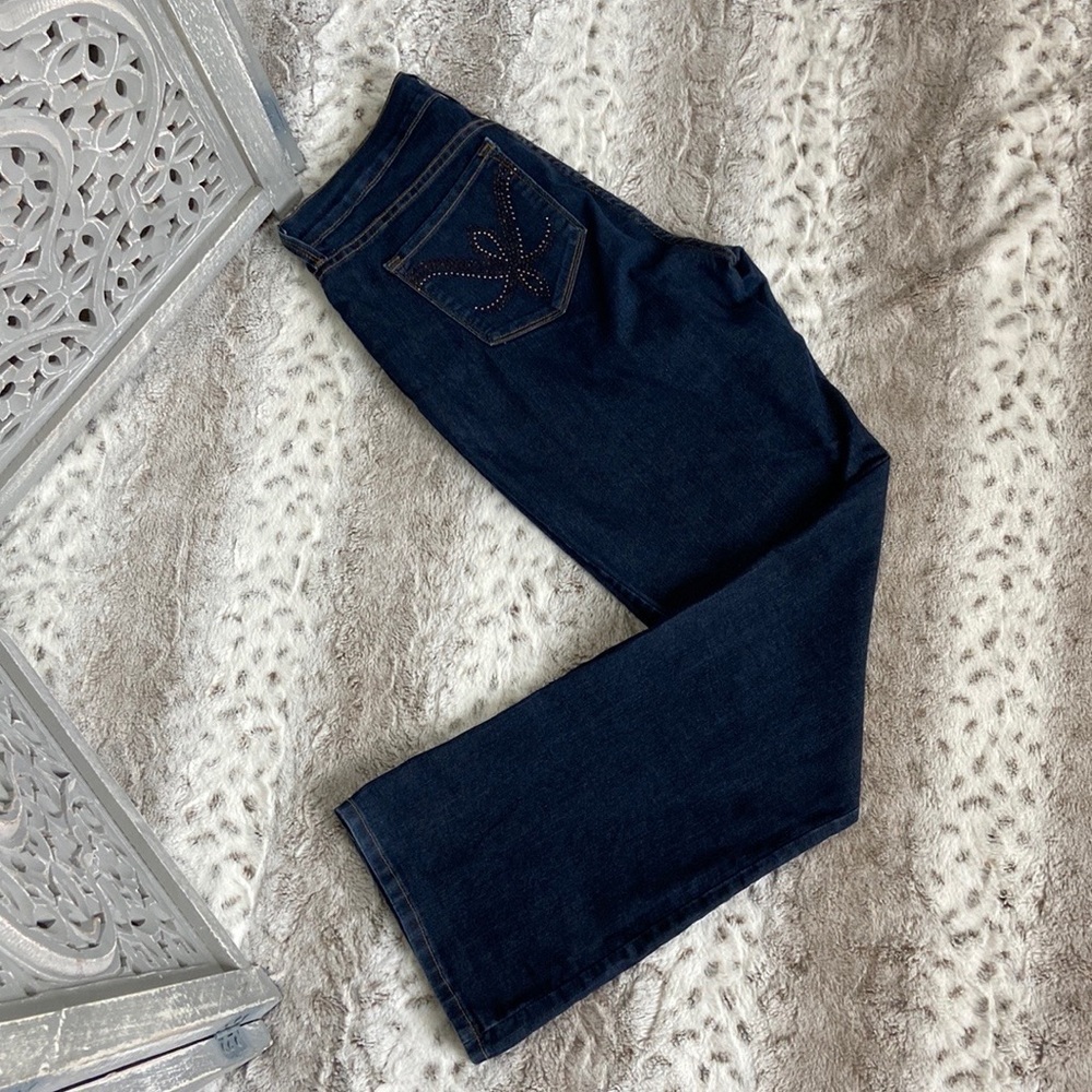 NYDJ Not Your Daughter’s Jeans size 10 dark wash straight leg denim rhinestone